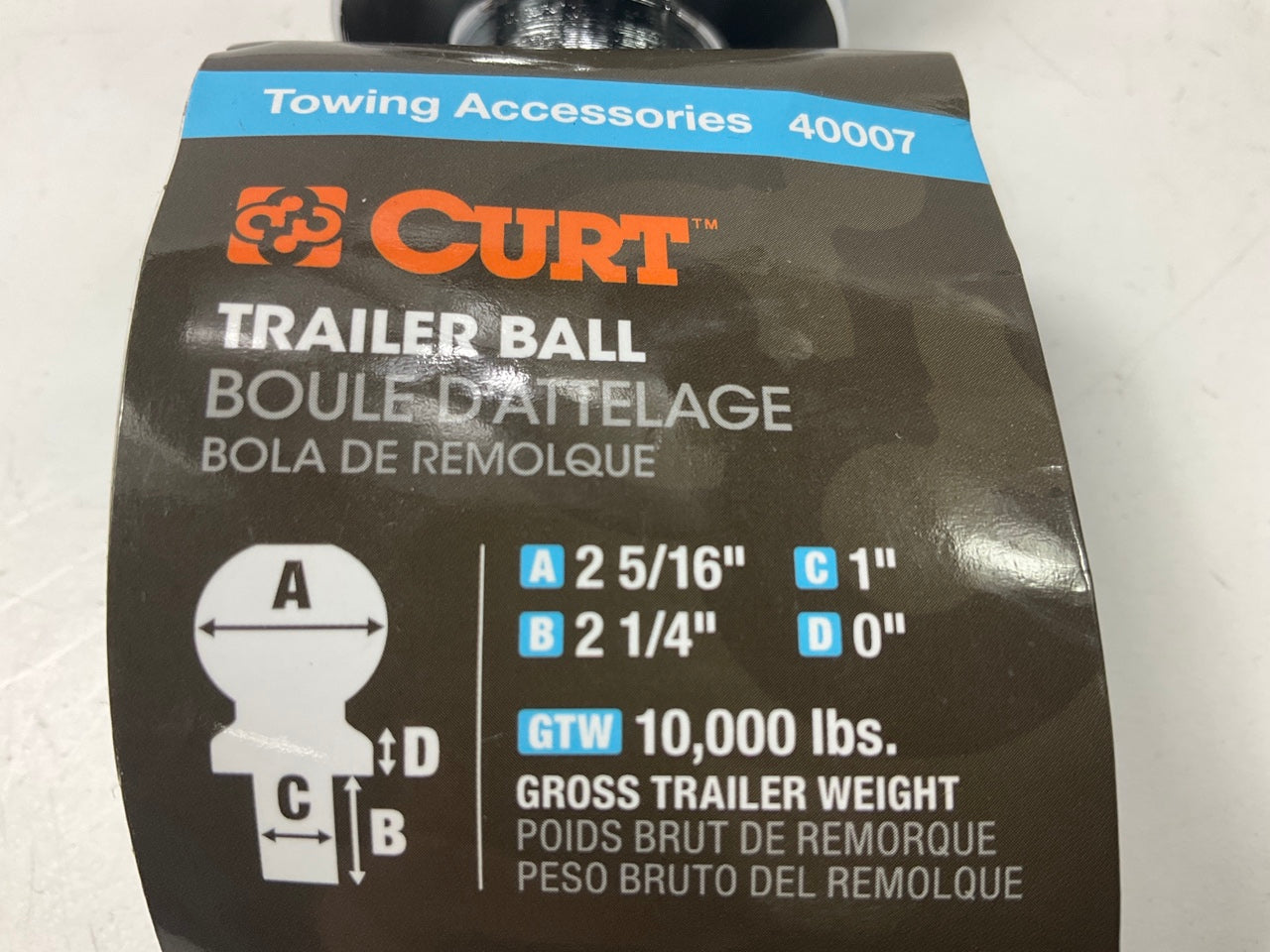 CURT 2-5/16'' Trailer Hitch Tow Ball (1'' X 2-1/4'' Shank, 10,000 Lbs., Chrome)