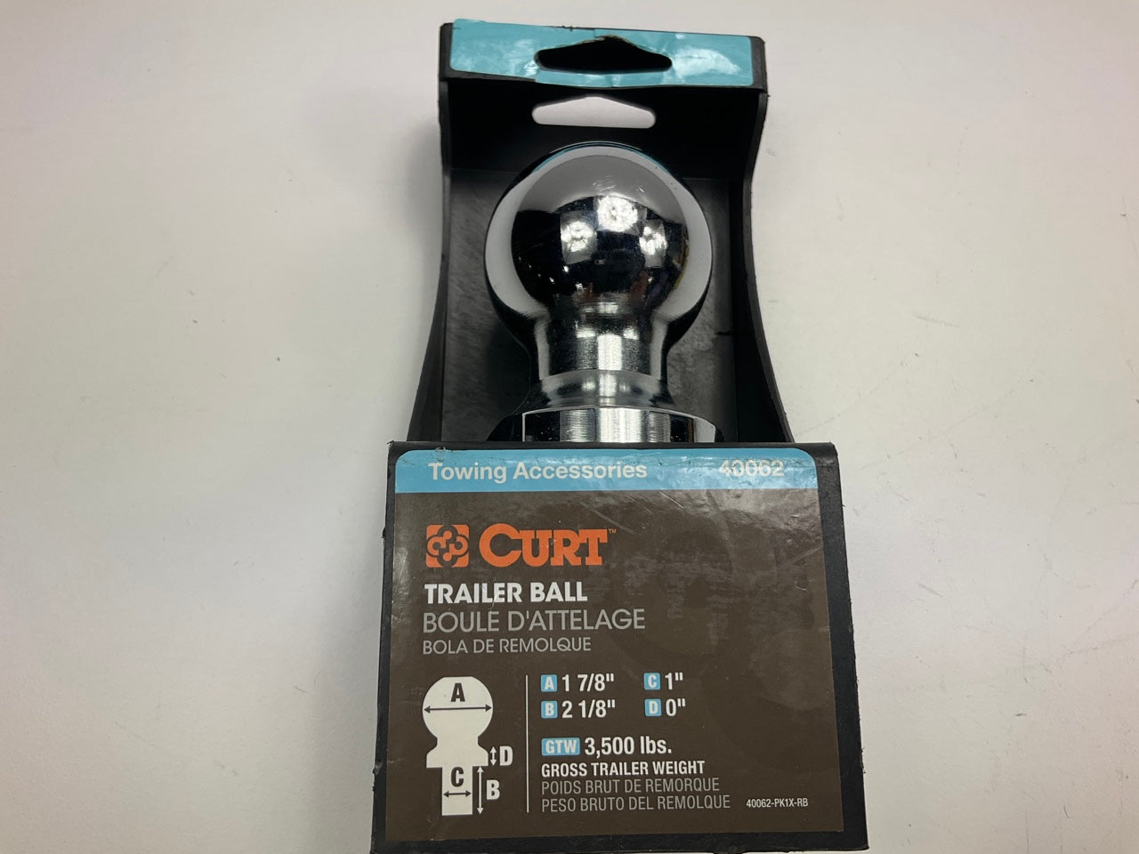 Curt 40062 1-7/8'' Trailer Ball (1'' X 2-1/8'' Shank, 3,500 Lbs., Chrome)