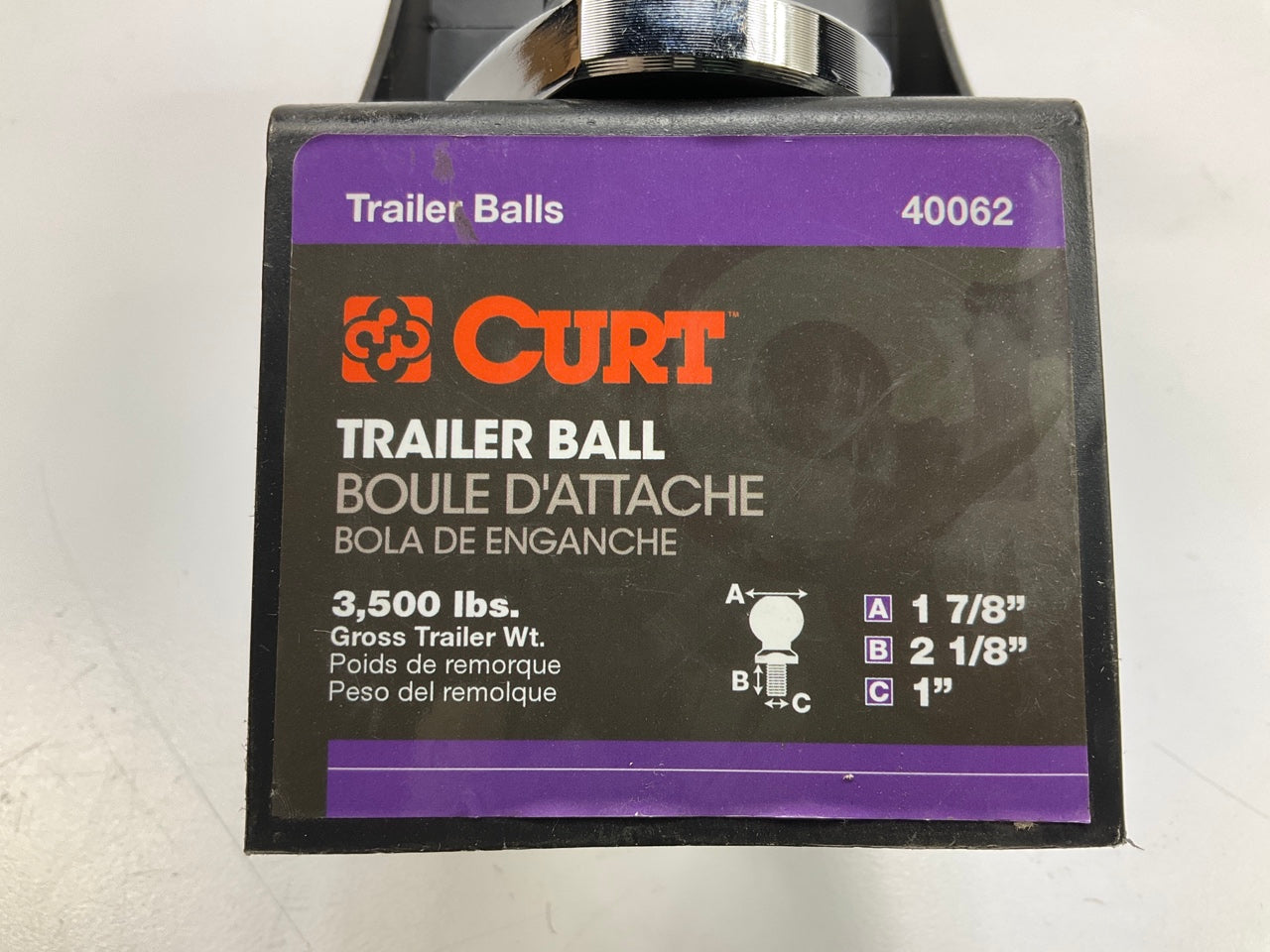 Curt 40062 1-7/8'' Trailer Ball (1'' X 2-1/8'' Shank, 3,500 Lbs., Chrome)