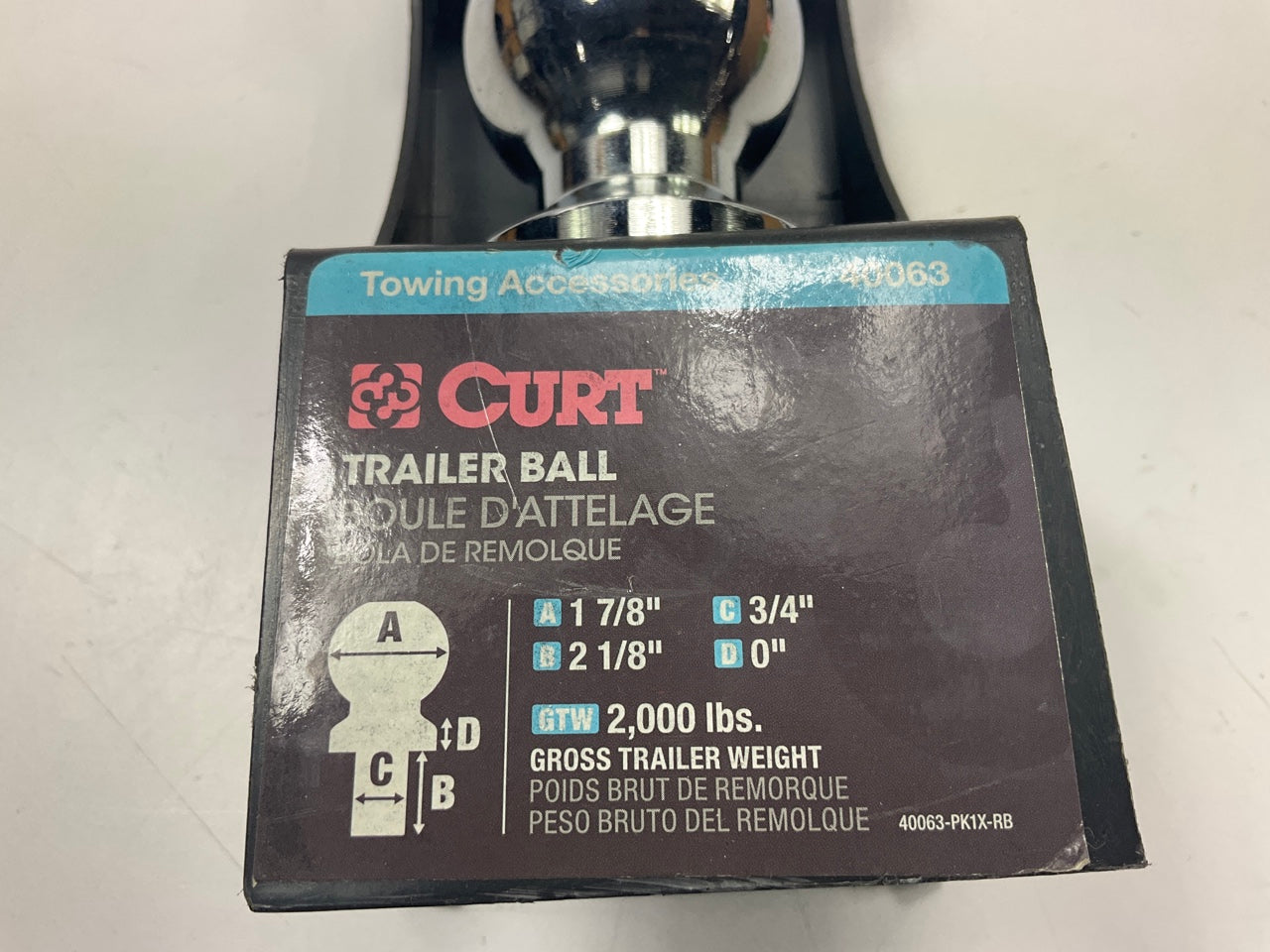 Curt 40063 Chrome 1-7/8'' Trailer Tow Ball 2-1/8'' Length With 2,000 Capacity