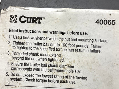 Curt 40065 2'' Trailer Ball - 3/4'' X 2-1/8'' Shank, 3,500 Lbs., Chrome