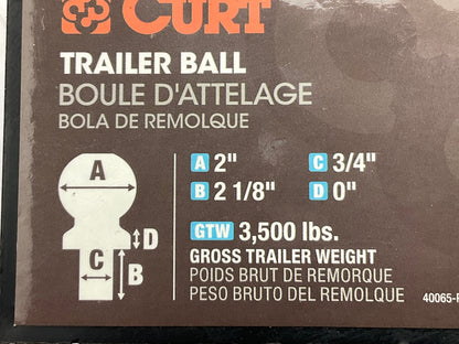 Curt 40065 2'' Trailer Ball - 3/4'' X 2-1/8'' Shank, 3,500 Lbs., Chrome