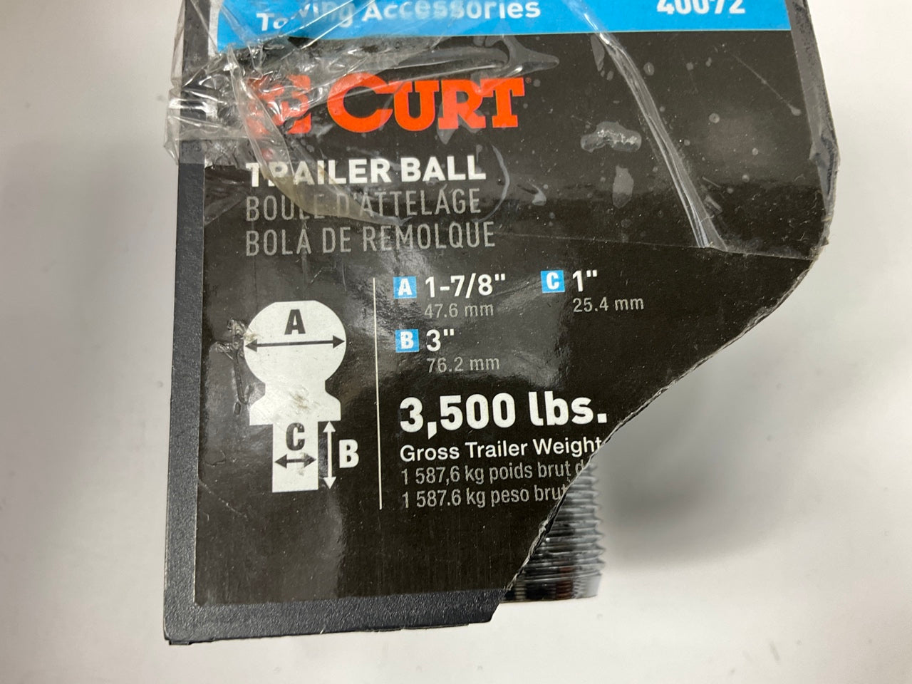 CURT 40072 1-7/8'' Trailer Ball (1'' X 3'' Shank, 3,500 Lbs., Chrome)