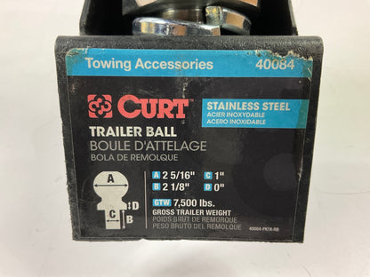 Curt 40084 2-5/16'' Trailer Ball - 1'' X 2-1/8'' Shank, 7,500 Lbs., Stainless