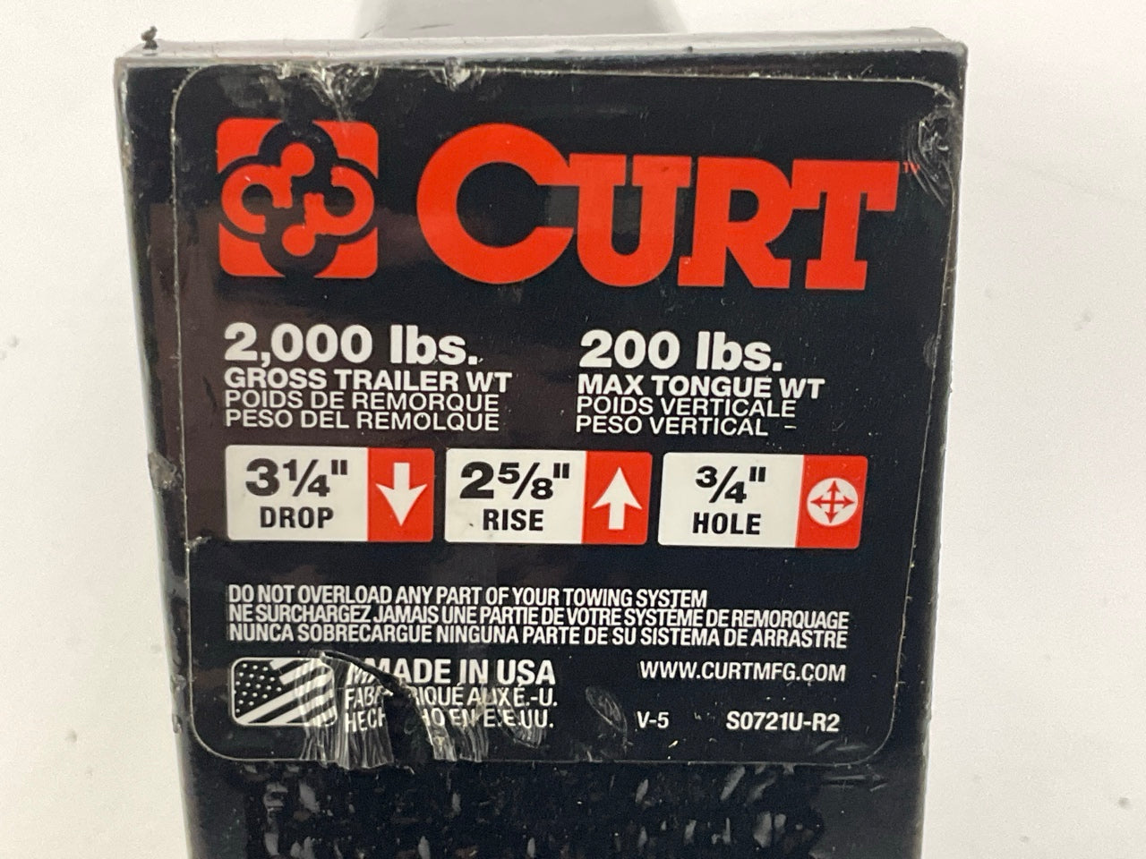 Curt 45022 Class 1 Trailer Hitch Ball Mount 1-1/4'' Receiver 2,000 Lbs 3.25'' Drop