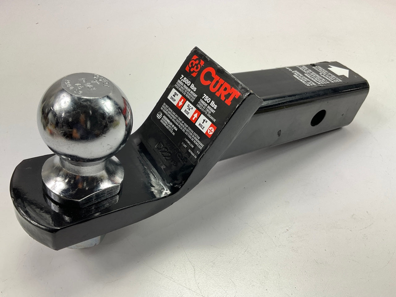 Curt 45036 Trailer Hitch Ball Mount, For 2'' Receiver, 2'' Drop, 3/4'' Rise 7500 LB