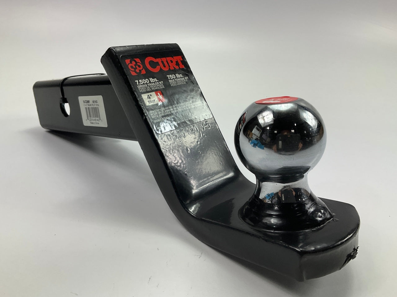 Curt 45142 Trailer Hitch Ball Mount With 2'' Ball (7,500 Lbs, 4'' Drop)