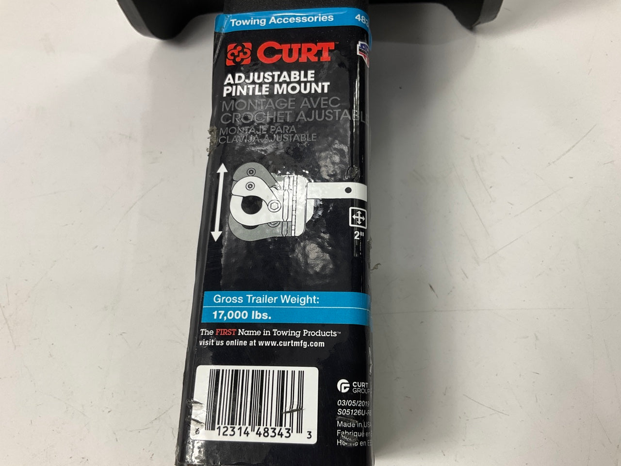 Curt 48343 Adjustable Pintle Mount With 2'' X 2'' Shank And 17,000 Lb Capacity