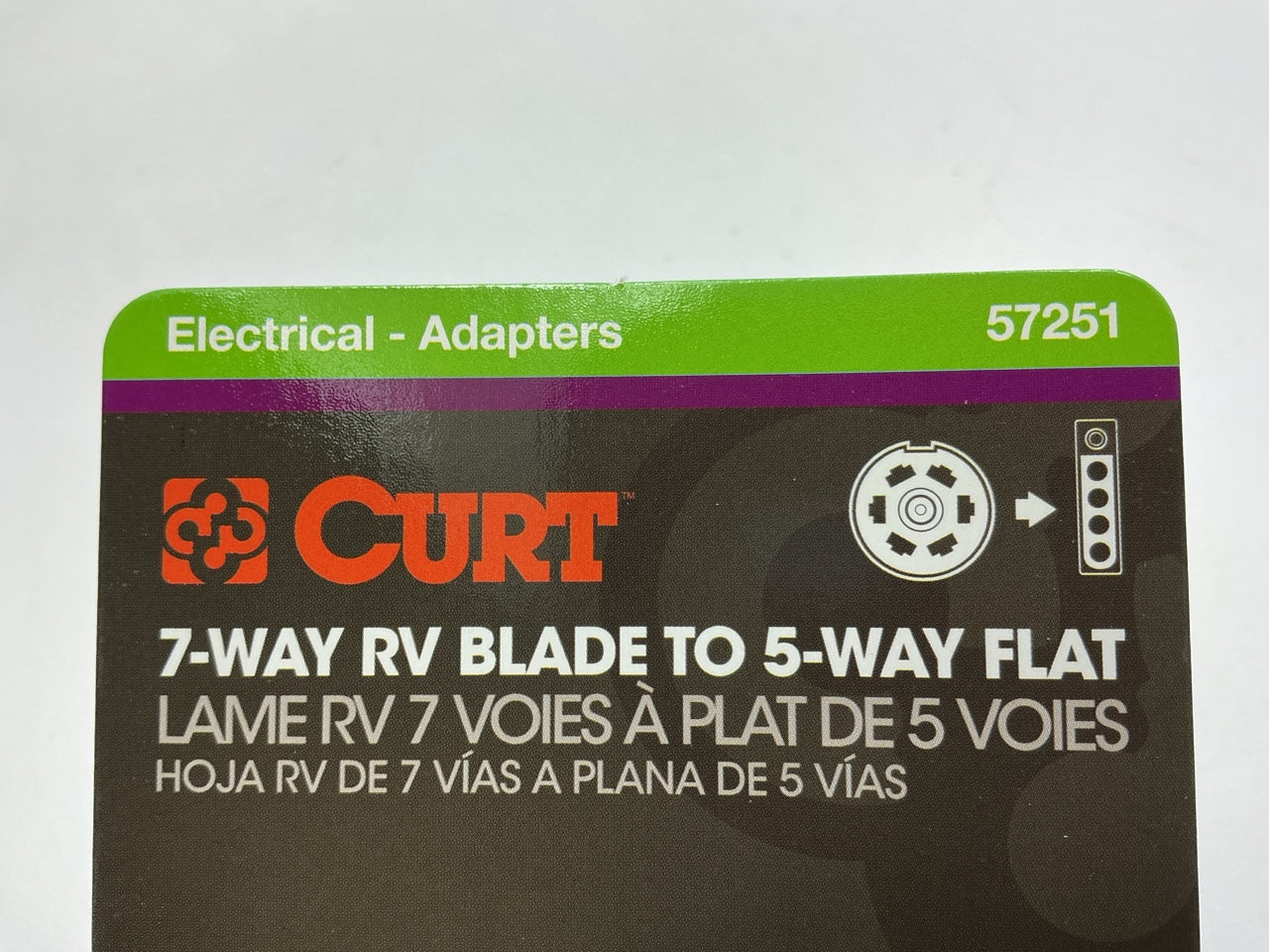 CURT 57251 Trailer Connector Plug Adapter (7-Way RV Blade Vehicle To 5-Way Flat)