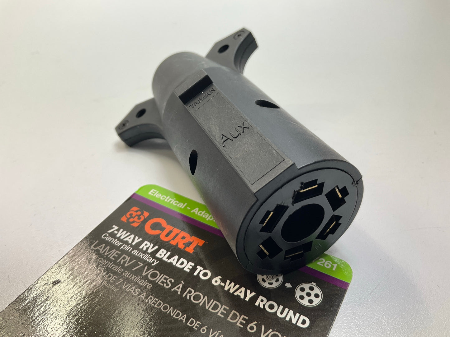 CURT 57261 7-Way RV Blade Vehicle-Side To 6-Way Round Trailer Connector Adapter