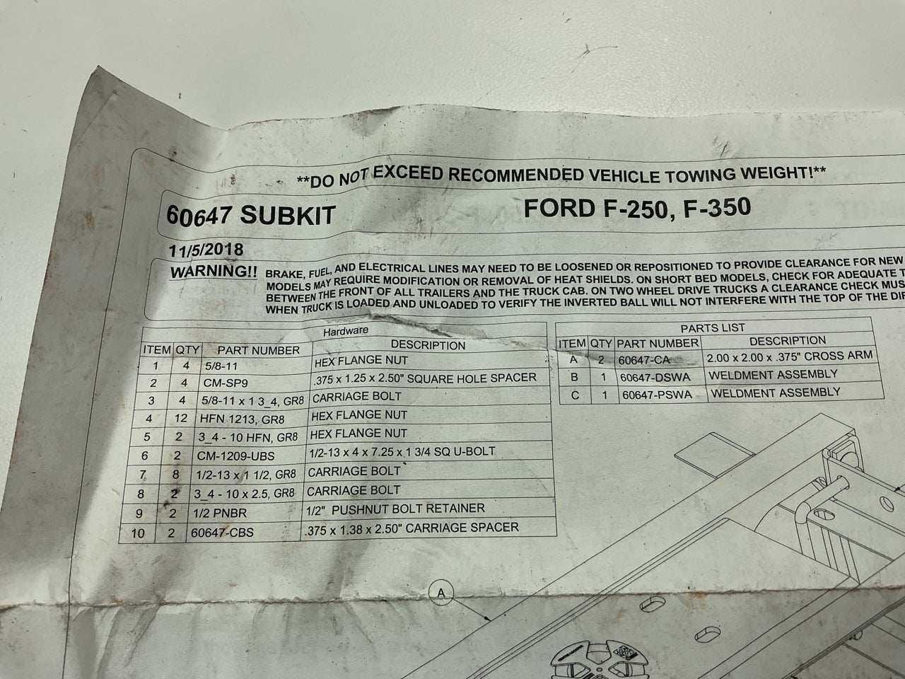 CURT 60647 Double Lock EZr Gooseneck Installation Kit 1999-2010 F-250 F-350 SD