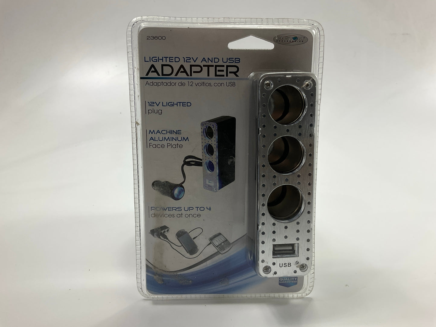 Custom Accessories 23600 12V Lighted Aluminum Triple Socket With USB
