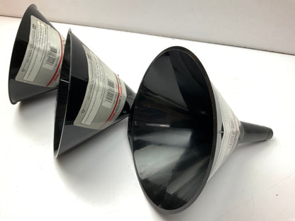 (3) Custom 31115 6'' 1-Pint Black Poly All Purpose Mechanic Funnel
