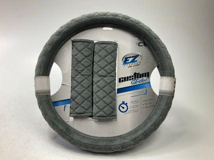 CA 33119P GRAY Steering Wheel Cover 14.5-15.5'' + 2 Seat Belt Pads