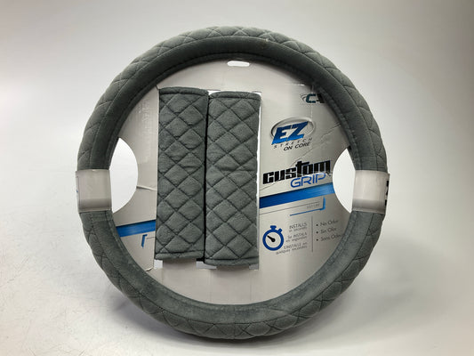 CA 33119P GRAY Steering Wheel Cover 14.5-15.5'' + 2 Seat Belt Pads