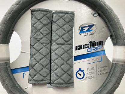 CA 33119P GRAY Steering Wheel Cover 14.5-15.5'' + 2 Seat Belt Pads