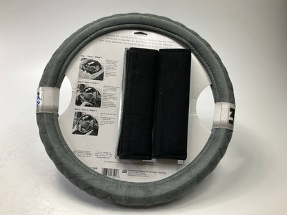 CA 33119P GRAY Steering Wheel Cover 14.5-15.5'' + 2 Seat Belt Pads