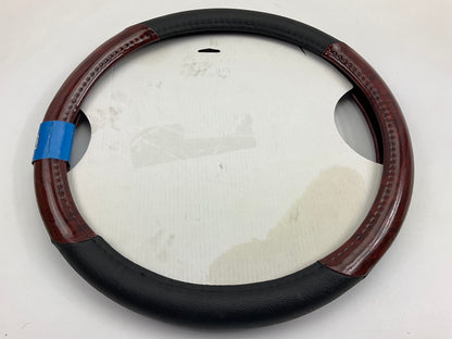 Custom Accessories Black Leather Steering Wheel Cover With Woodgrain Design