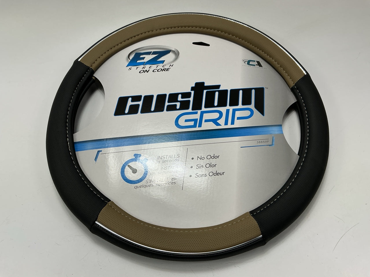 Custom 38859P Black/Tan Steering Wheel Cover - 14.5''-15.5'' Diameter Wheels
