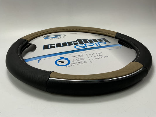 Custom 38859P Black/Tan Steering Wheel Cover - 14.5''-15.5'' Diameter Wheels
