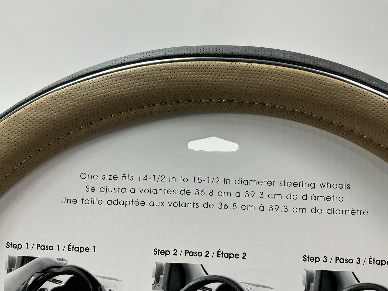 Custom 38859P Black/Tan Steering Wheel Cover - 14.5''-15.5'' Diameter Wheels