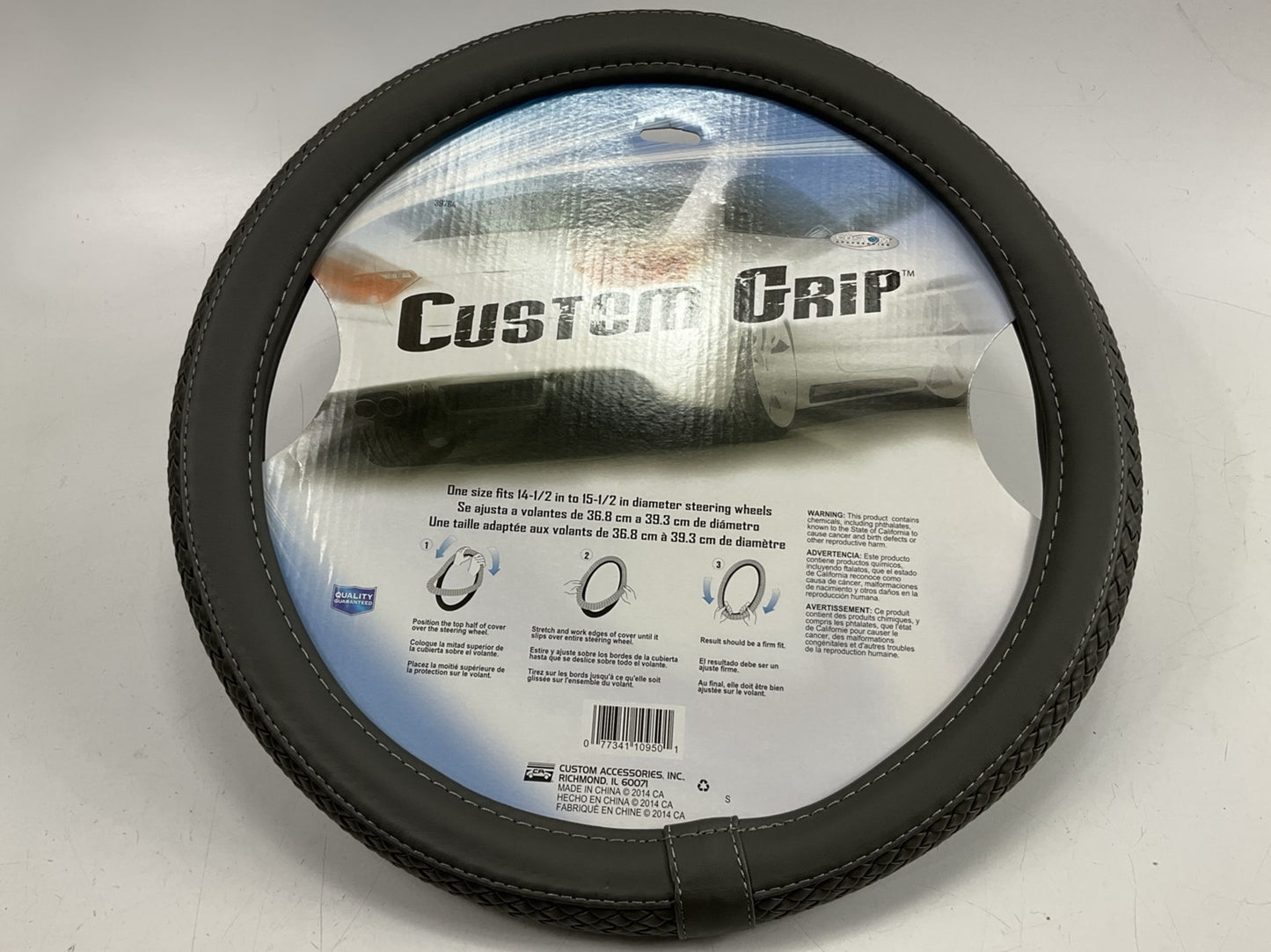 Custom Accessories 39764 Steering Wheel Cover 14-1/2'' To 15-1/2'' OD - GRAY