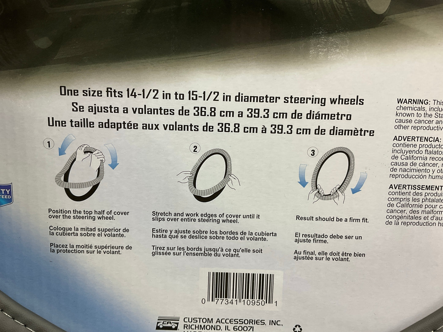 Custom Accessories 39764 Steering Wheel Cover 14-1/2'' To 15-1/2'' OD - GRAY