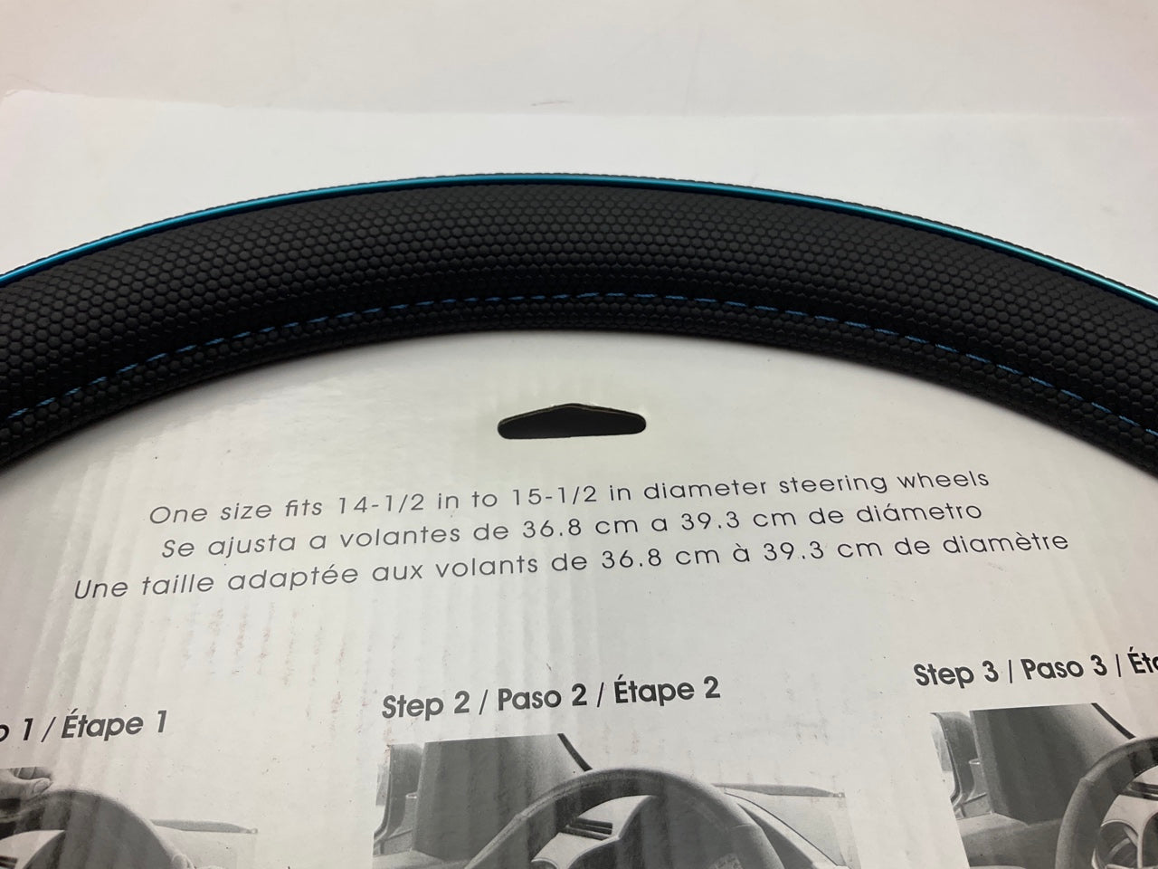Custom Accessories 39780P - Steering Wheel Cover, Black, Blue 14-1/2''To 15-1/2''