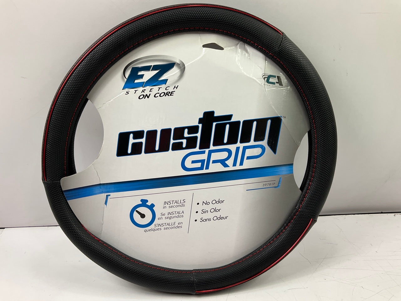 Custom 39781P Steering Wheel Cover  Synthetic Leather, W/ Red Stripe 14.5''-15.5''