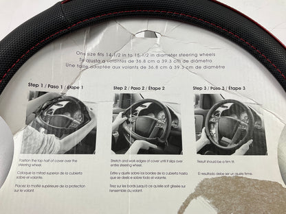 Custom 39781P Steering Wheel Cover  Synthetic Leather, W/ Red Stripe 14.5''-15.5''