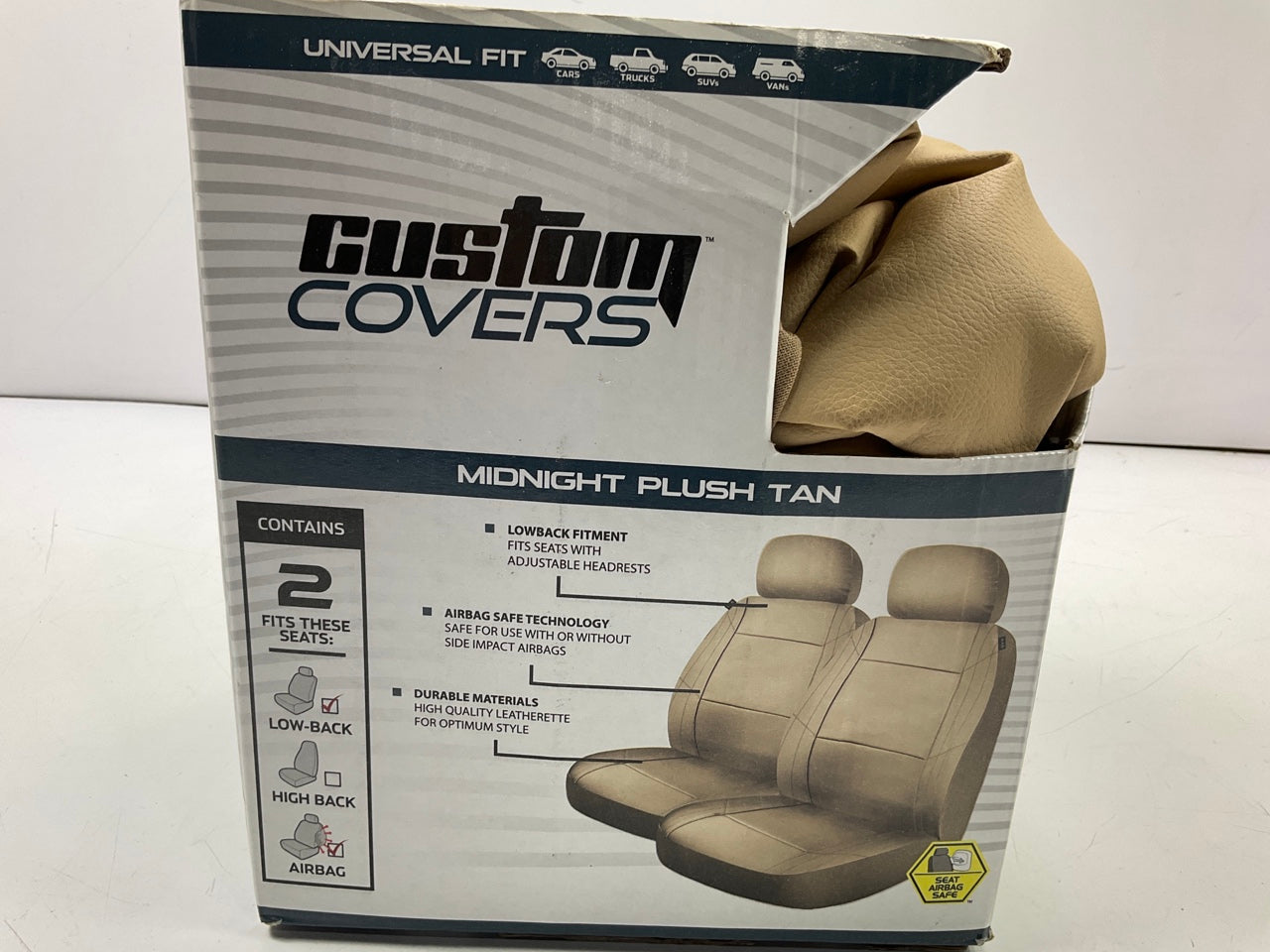 Custom Accessories 40348 Universal Midnight Plush Tan Low Back Seat Covers 2 PCS