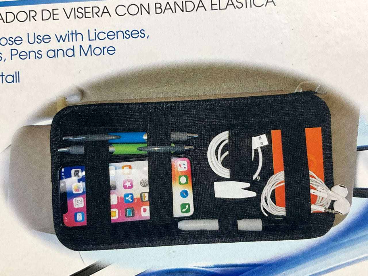 Custom Accessories 805471 Elastic Sun Visor Organizer - Clips On To Sunvisor