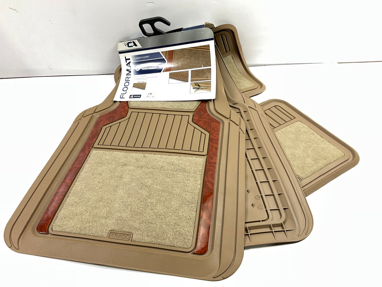 CA 8154 4-PIECE Heavy Duty TAN Floor Mat Carpet Set, Universal, 27-5/8''x19-3/4''