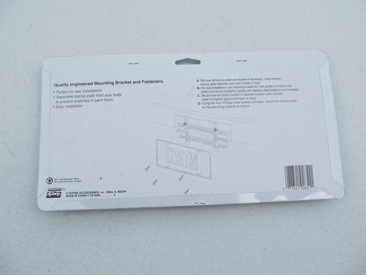 Custom Accessories 92651 Universal License Plate Mounting Bracket Front Or Rear
