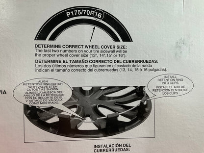Custom Accessories 96908 16'' Wheel Cover Set Wheel Hub Caps, Gloss Black 16''