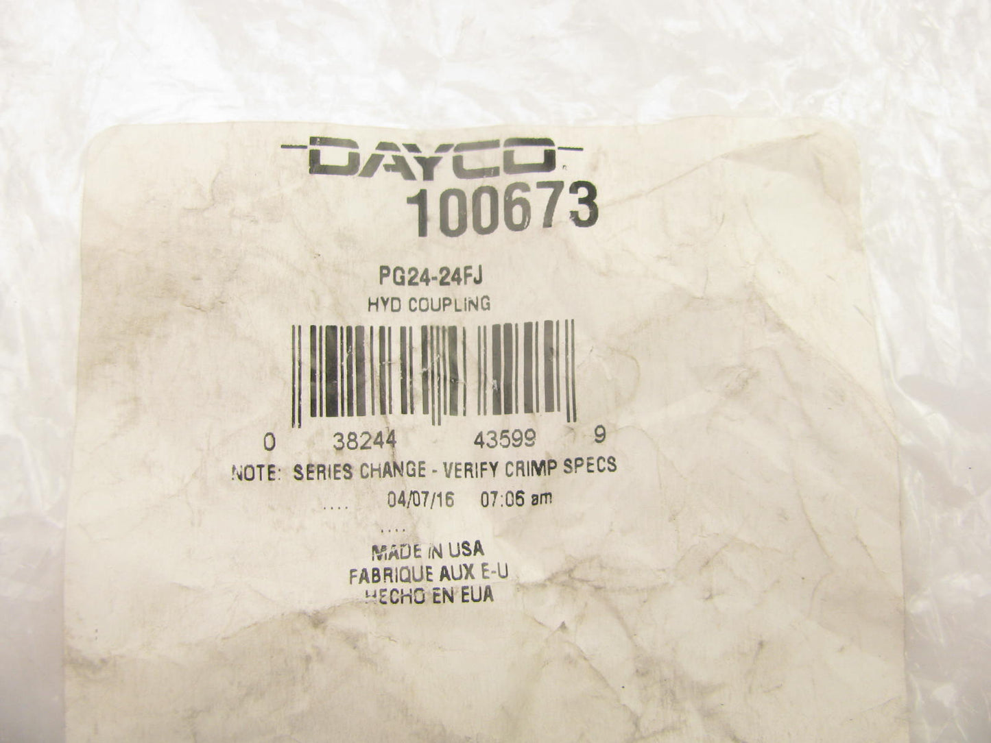 Dayco 100673 Hydraulic Crimp Fitting Female Swivel 37 Degree Flare 1-1/2'' Hose
