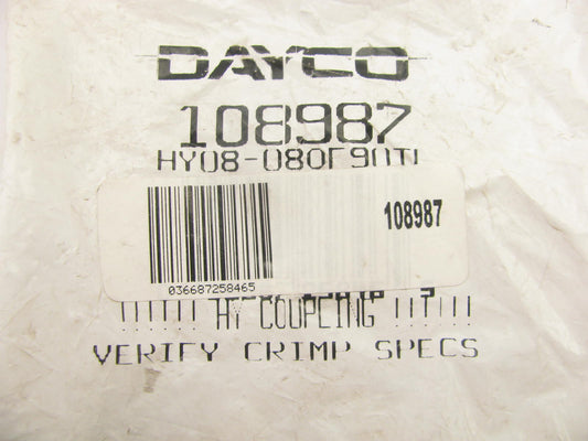 Dayco 108987 Hydraulic Crimp Fitting 90 Degree Female Swivel O-Ring 1/2'' Hose ID