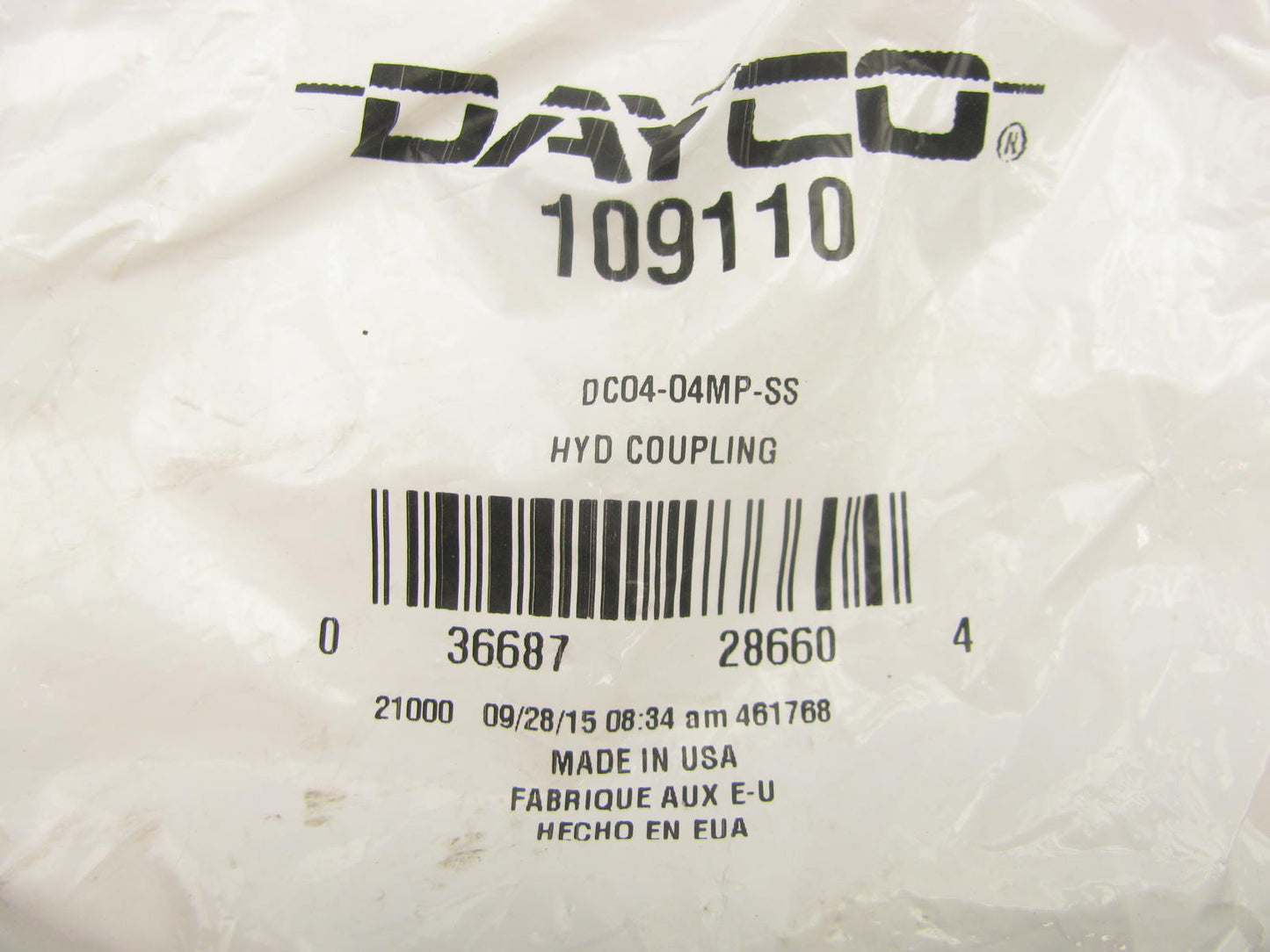 Dayco 109110 Hydraulic Crimp Fitting NPTF Male Stainless Steel 1/4'' Hose