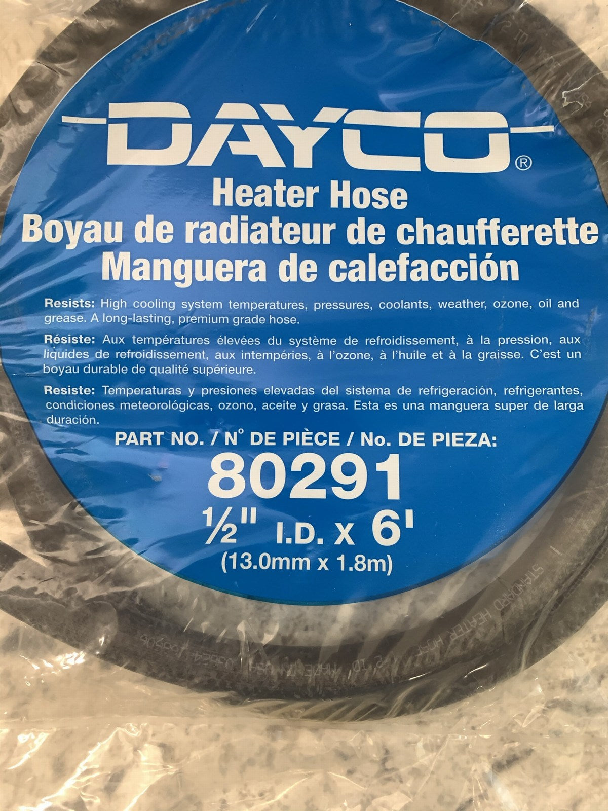Dayco 80291 HVAC Heater Hose - 1/2'' ID X 6' Long