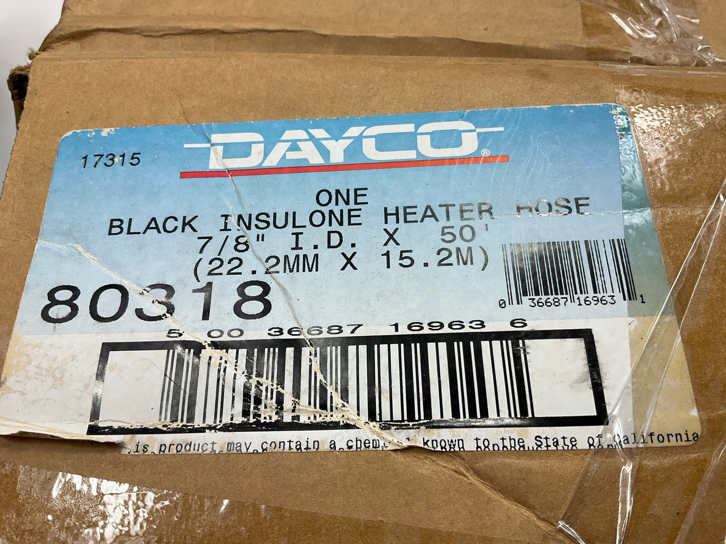 Dayco 80318 HVAC Oil Cooler Heater Hose 7/8'' I.D. X 50'