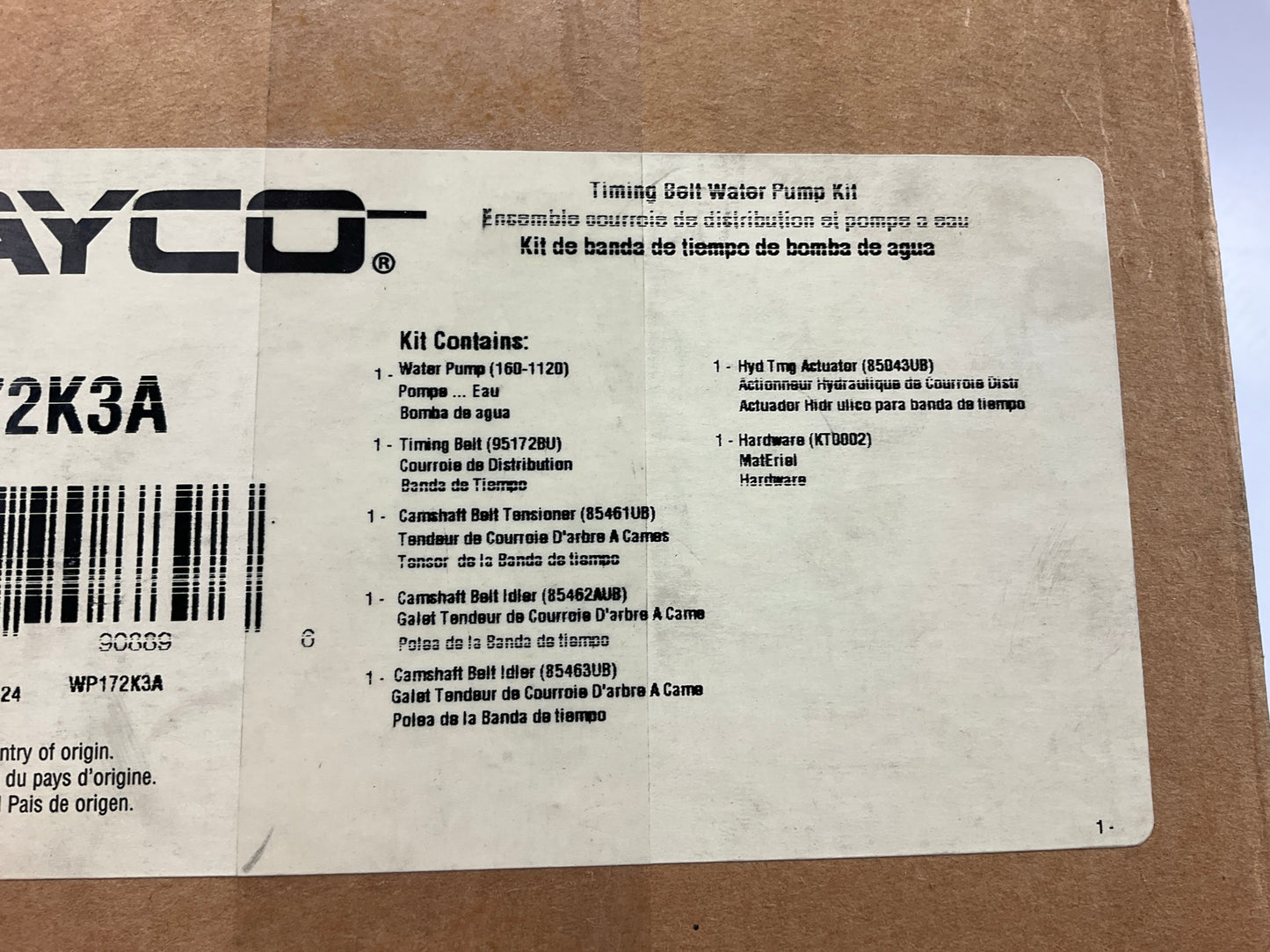 MISSING IDLER Dayco WP172K3A Engine Timing Belt Kit With Water Pump, &Tensioner