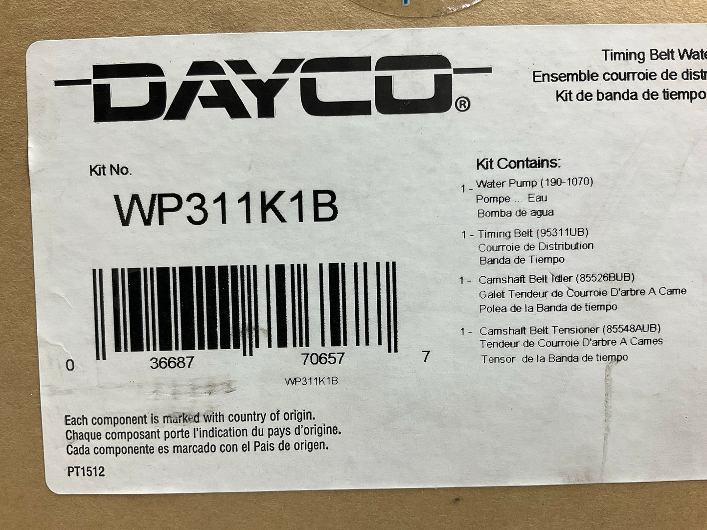 Dayco WP311K1B Engine Timing Belt Kit With Water Pump