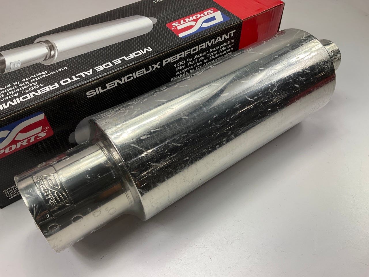 Dc Sport EX-5015 Polished Stainless Steel Muffler, 2.5'' Inlet, 4'' Outlet, 21.5 L