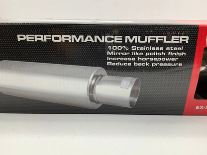 Dc Sport EX-5015 Polished Stainless Steel Muffler, 2.5'' Inlet, 4'' Outlet, 21.5 L