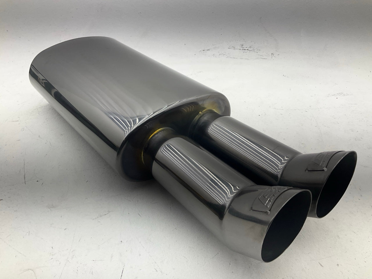 DcSport EX5024 Black Chrome 304 Stainless Steel Muffler - 2-1/4'' Inlet, Dual Tip