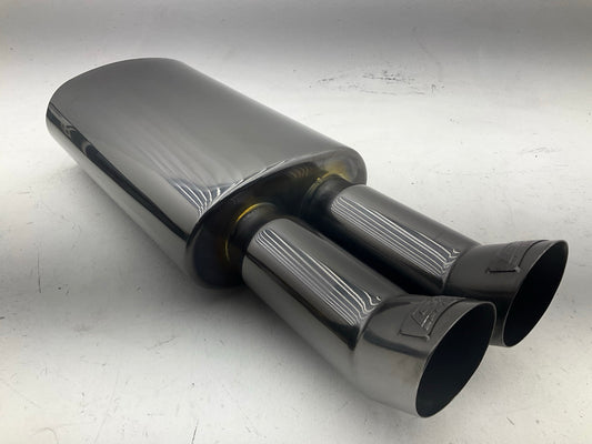 DcSport EX5024 Black Chrome 304 Stainless Steel Muffler - 2-1/4'' Inlet, Dual Tip