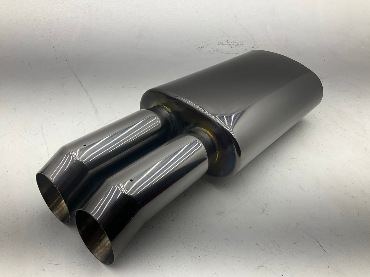 DcSport EX5024 Black Chrome 304 Stainless Steel Muffler - 2-1/4'' Inlet, Dual Tip