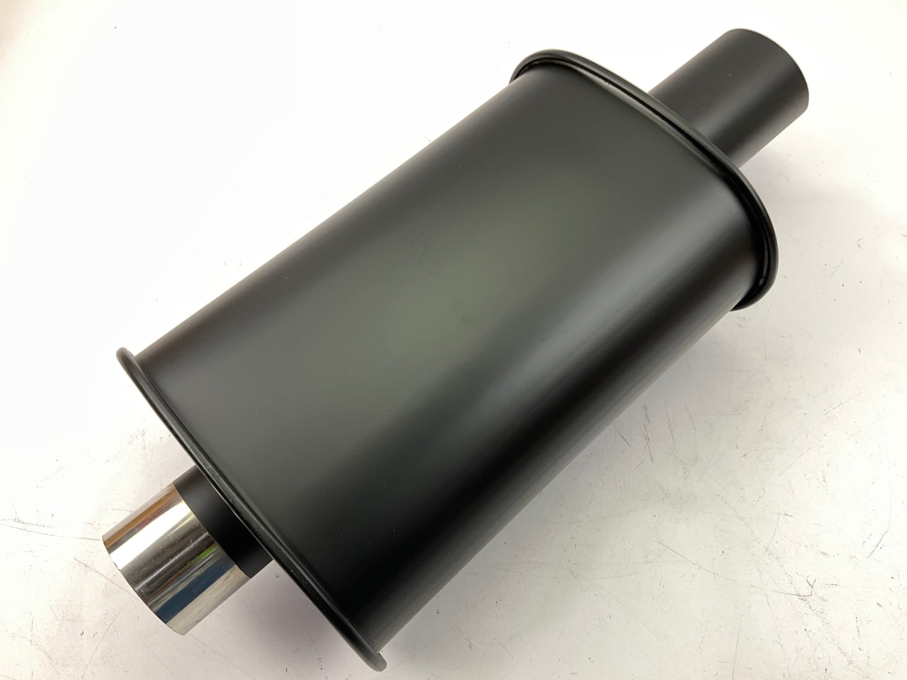 DC Sports EX5027B Black Oval Stainless Steel Exhaust Muffler 2.5'' In, 3'' Outlet