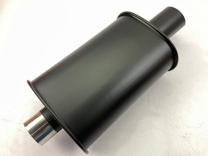 DC Sports EX5027B Black Oval Stainless Steel Exhaust Muffler 2.5'' In, 3'' Outlet
