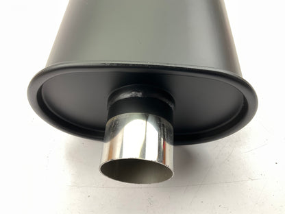 DC Sports EX5027B Black Oval Stainless Steel Exhaust Muffler 2.5'' In, 3'' Outlet
